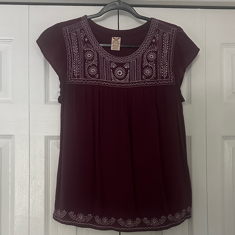 Faded Glory Dark Purple Embroidered Blouse